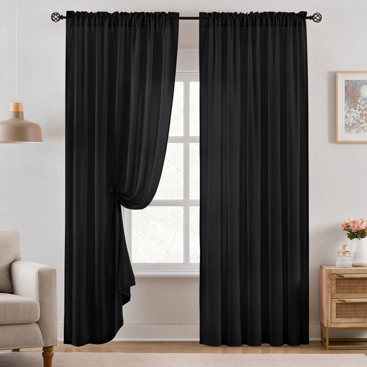 HOMEIDEAS Non-See-Through White Privacy Semi Sheer Curtains, 52 X 84 Inches