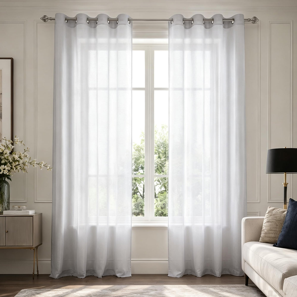 Mrs.Naturall Black Sheer Curtains 84 Inches Long for Living Room Set of 2 Panels Ring Grommet Window Curtain Panels for Bedroom 52x84 Inch Length