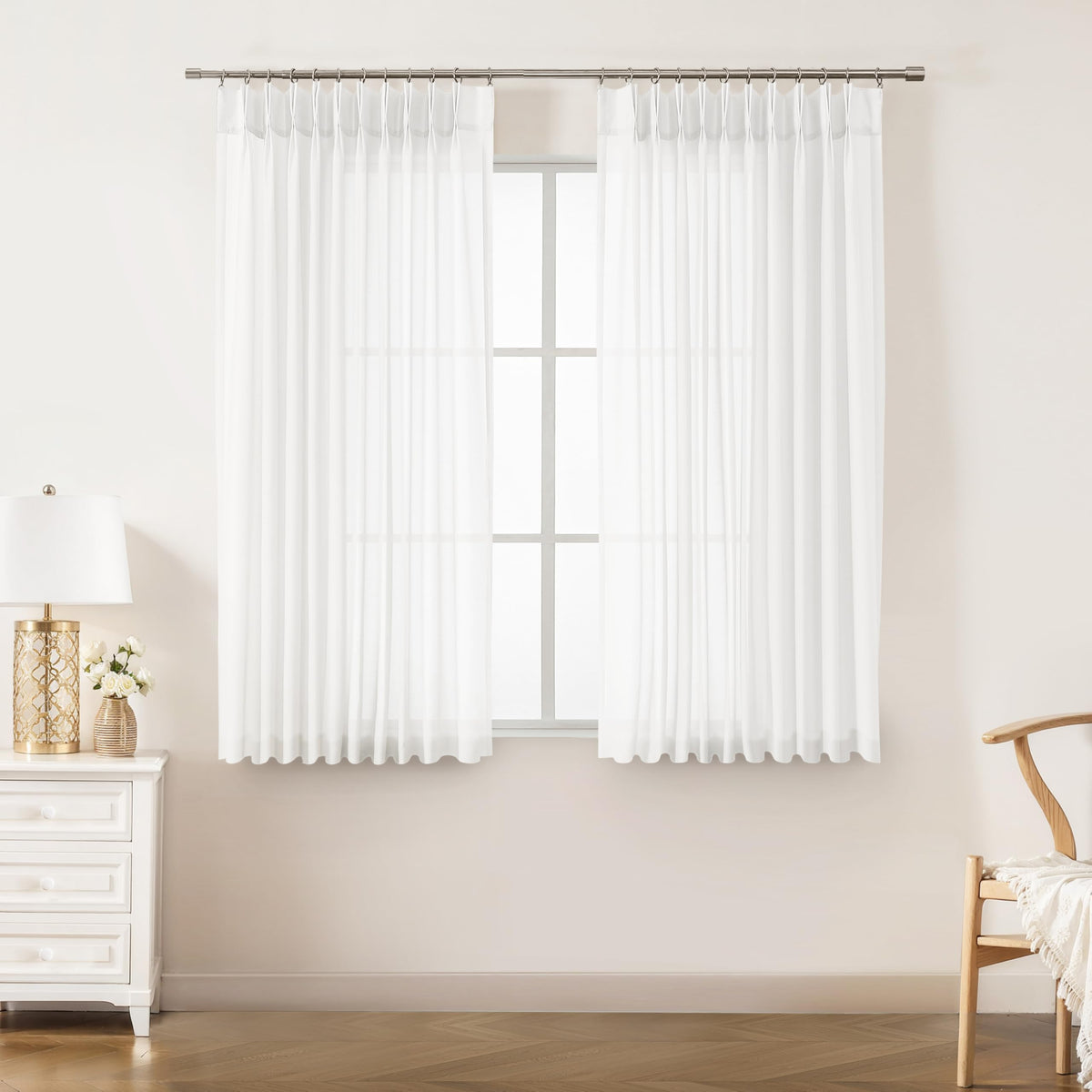 WEST LAKE Egret Ivory Pinch Pleated Sheer Curtains 102 Inches Long