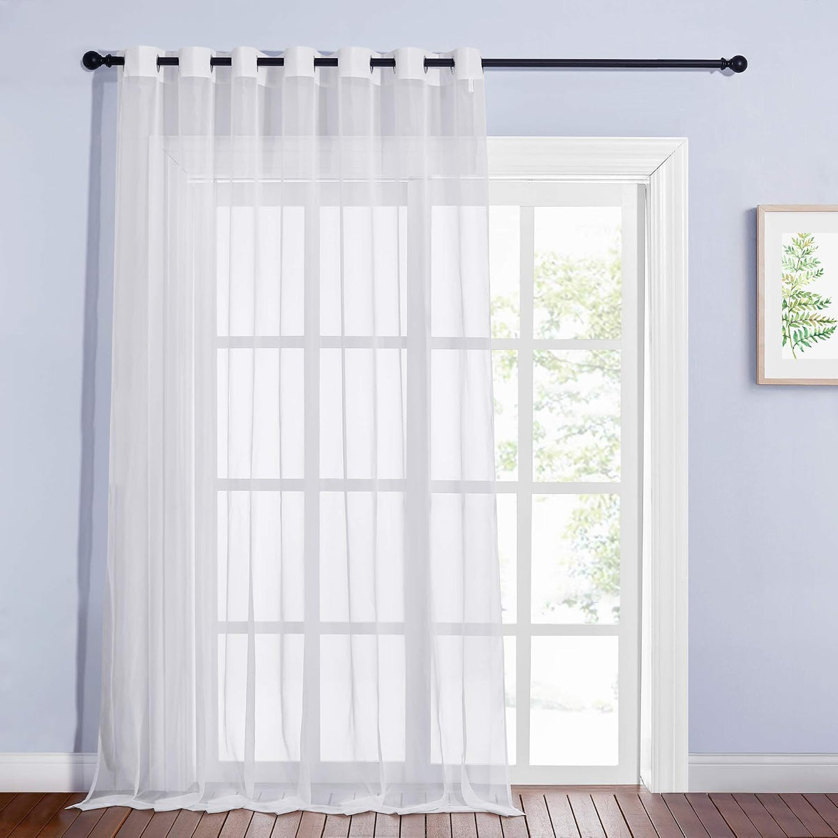 NICETOWN Living Room Window Curtain Extra Long & Wide, Grommet Casual Voile Sheer Airy Window Treatment Sweep to Floor for Sliding/French Door, Ivory, W100 x L108, 1 Panel
