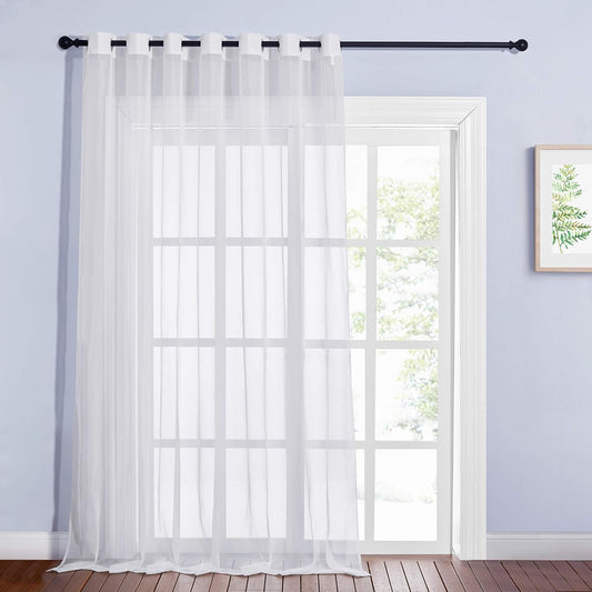 NICETOWN Living Room Window Curtain Extra Long & Wide, Grommet Casual Voile Sheer Airy Window Treatment Sweep to Floor for Sliding/French Door, Ivory, W100 x L108, 1 Panel