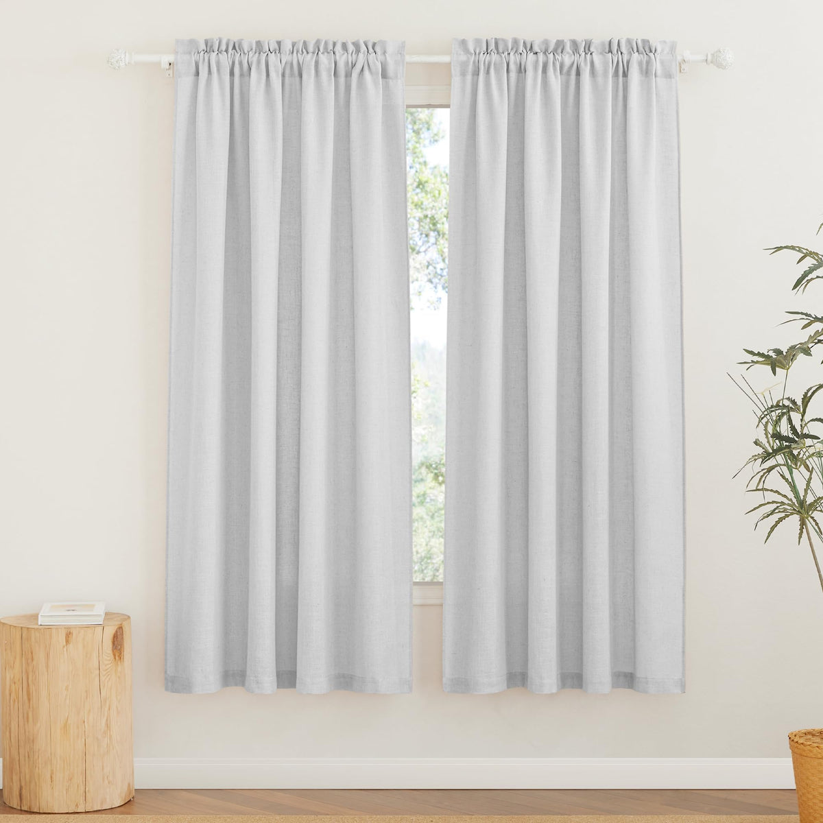 RYB HOME White Semi Sheer Curtains 84 inches Long for Living Room