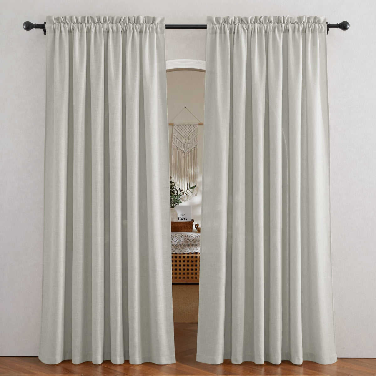 RYB HOME White Semi Sheer Curtains 84 inches Long for Living Room