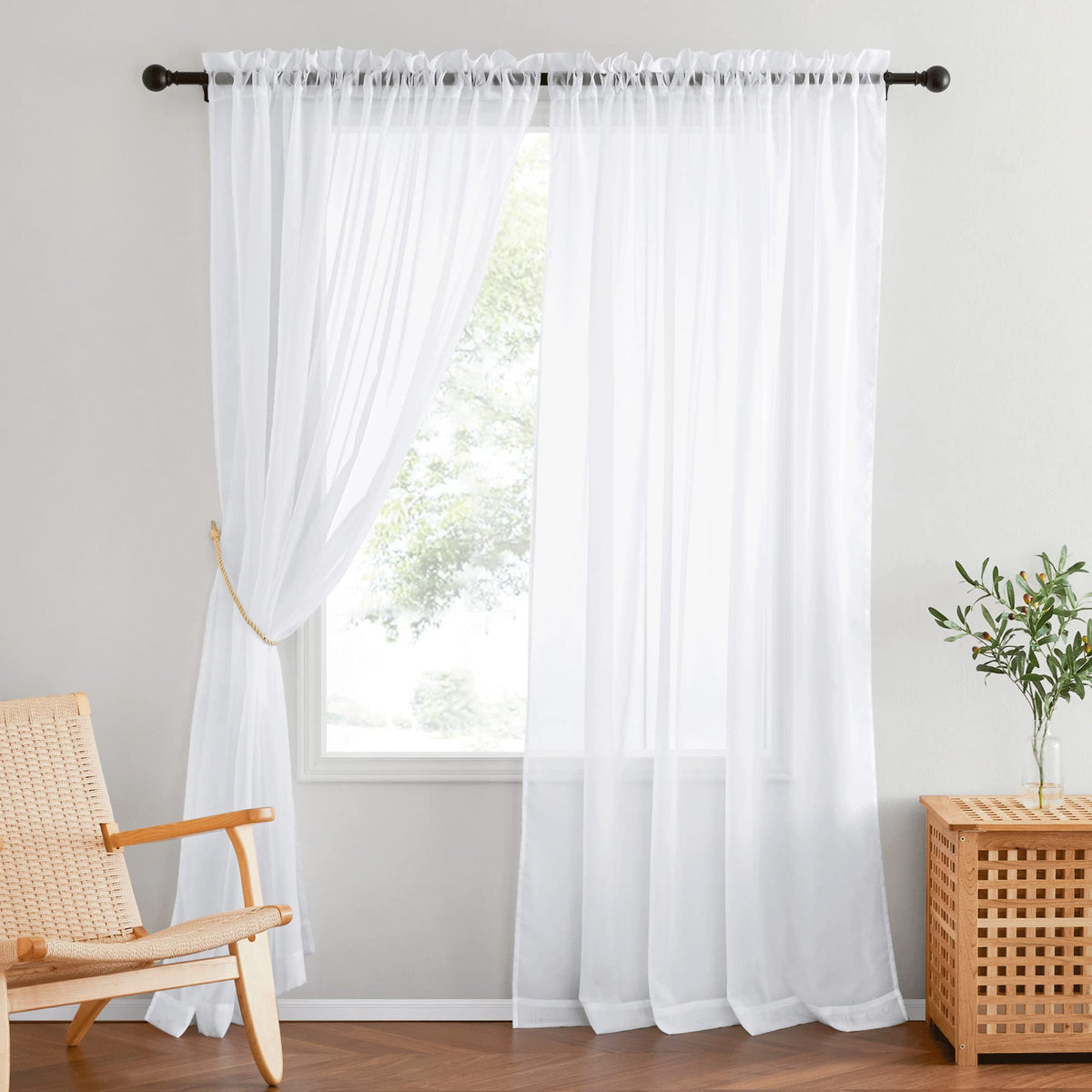 NICETOWN Sheer Curtain for Sliding Door - Extra Width & Length Solid Voile Window Drape Panel for Patio/Living Room (1 Piece, W100 x L108, White)
