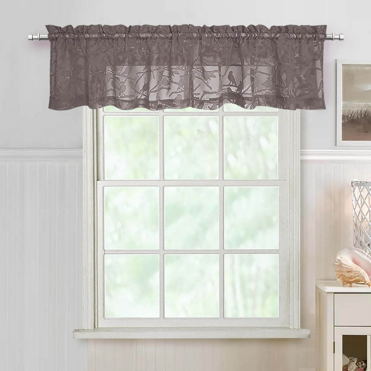 OVZME Sage Green Sheer Curtains 63 Inch Length 2 Panel Set, Light Filtering Bedroom Curtains with Dual Rod Pocket Top, Leaf Bird Clip Jacquard Sheer Farmhouse Window Drapes for Living Room, 2x38Wx63L