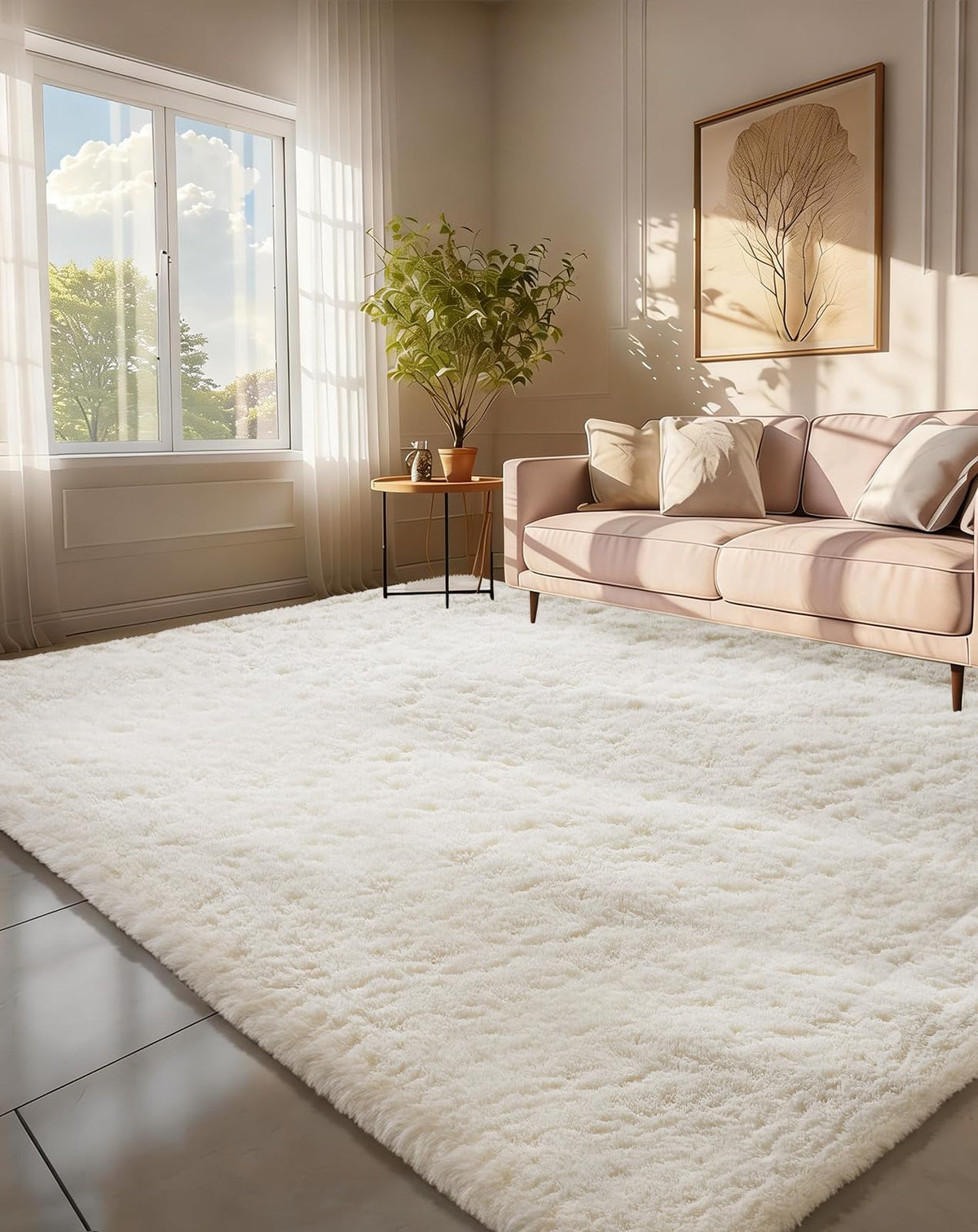 Ophanie 5x7 Area Rugs for Living Room Ivory, Fluffy Shag Large Fuzzy Plush Soft Rug, Shaggy Floor Big Carpets for Bedroom Nursery, Kids Home Decor Aesthetic with Over 99 pcs Pile fibers