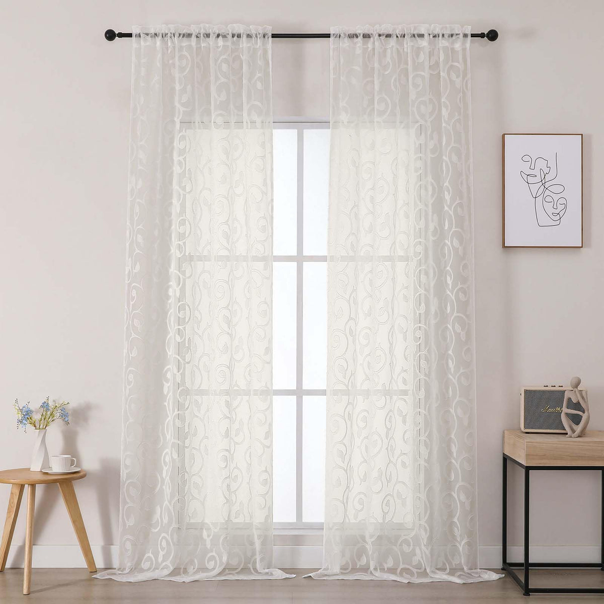 Dusty Blue Sheer Curtains for Bedroom Living Room 72 Inches Long 2 Panels Set, Soft Airy Geometric Jacquard Clip Curtains Drapes, Modern Rod Pocket Door Curtain, 2Pcs Each 42" Wx72 L Inch