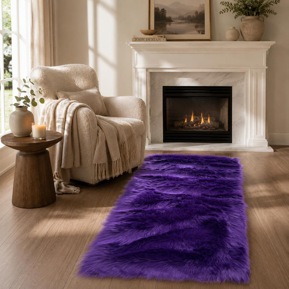 EasyJoy Ultra Soft Fluffy/Fuzzy Shaggy Area Rug Faux Fur Chair Cover Seat Pad for Bedroom Floor Sofa Living Room (2 x 6 ft Sheepskin, Beige)