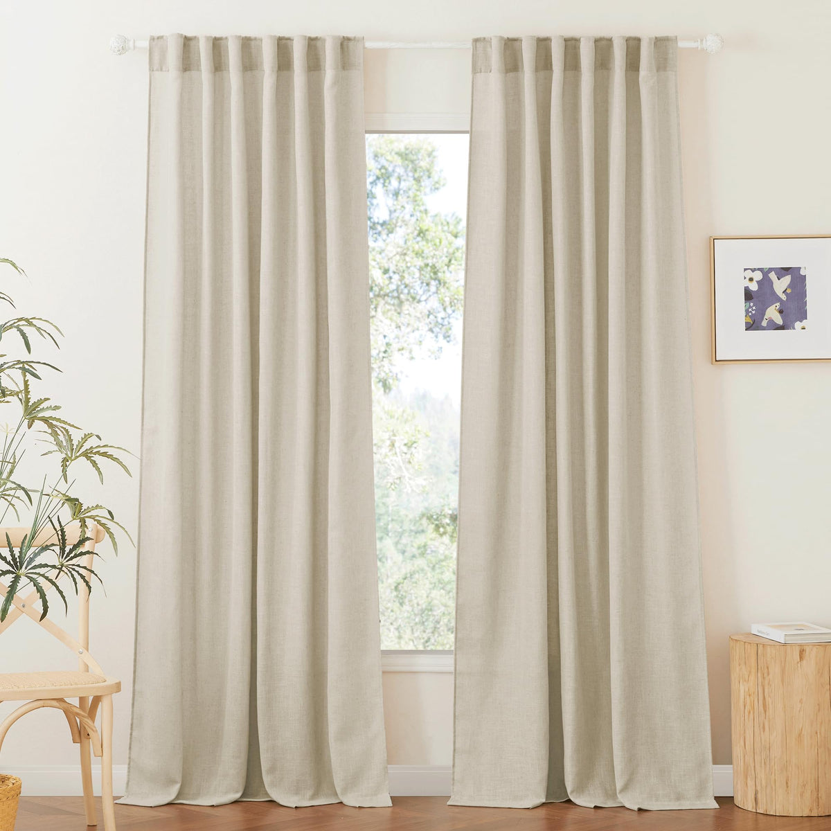 RYB HOME White Sheer Curtains for Living Room Patio Glass Door, W52 x L95