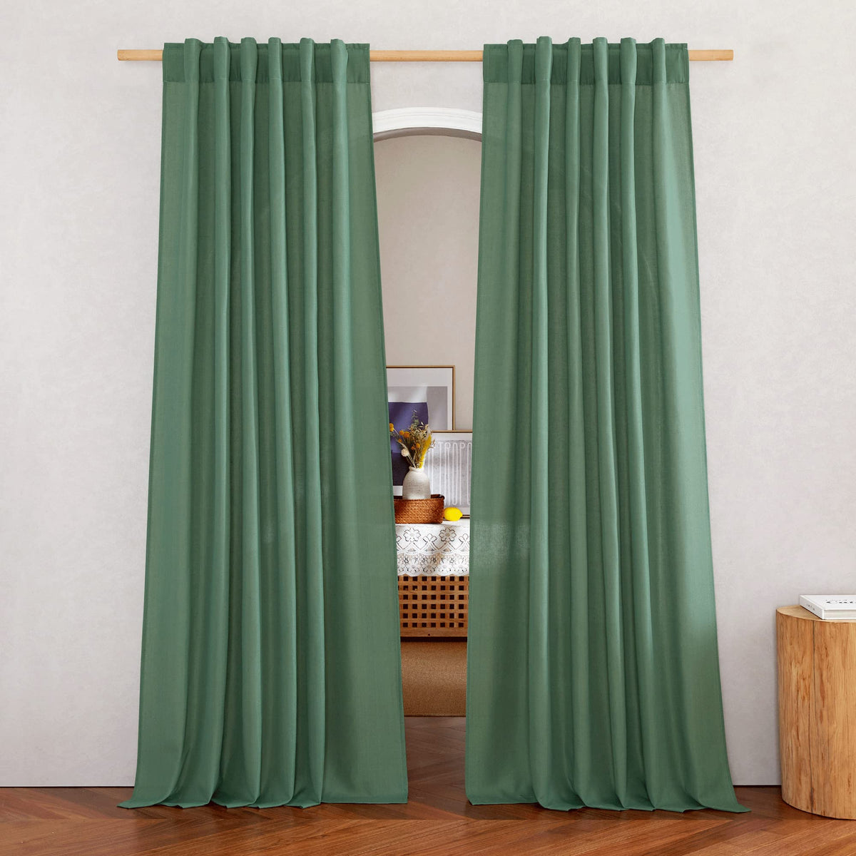 NICETOWN Natural Linen Curtains & Drapes for Windows 84 inch Long, Rod Pocket & Back Tab Thick Flax Semi Sheer Privacy Assured with Light Filtering for Bedroom/Living Room, W55 x L84, 2 Pieces