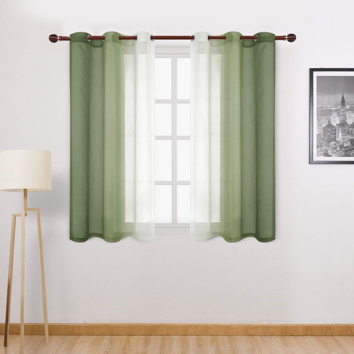 DWCN Blue Linen Ombre Sheer Curtains - Semi Voile Gradient Grommet Top Curtains for Bedroom and Living Room, Set of 2 Window Curtain Panels, 52 x 84 Inches Long, Denim Blue