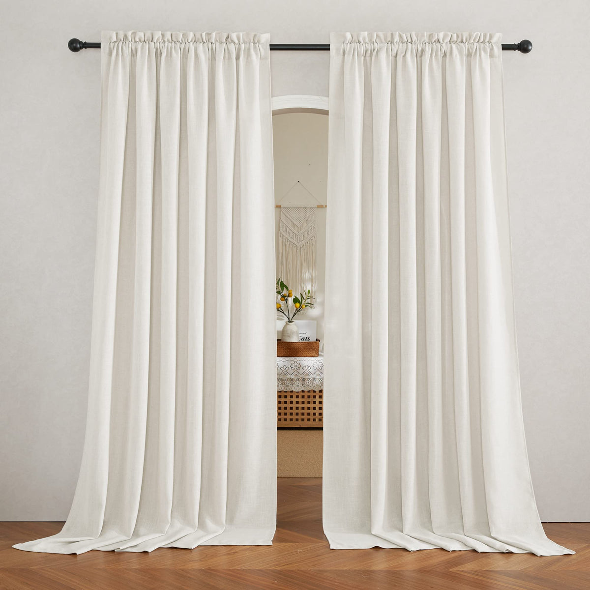 RYB HOME White Semi Sheer Curtains 84 inches Long for Living Room