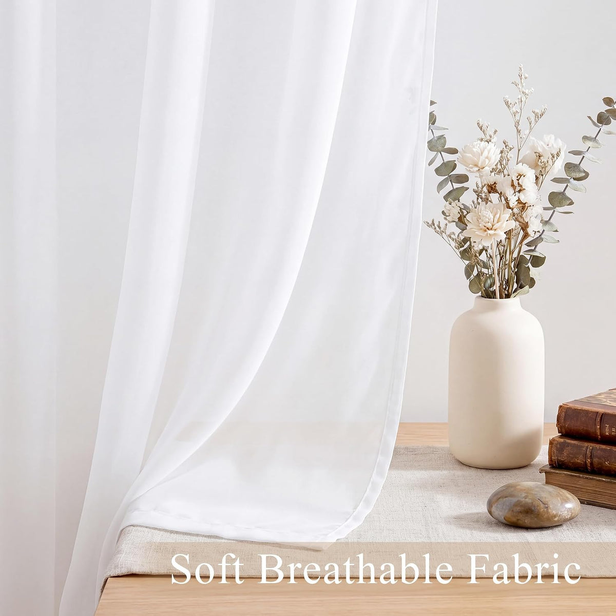 PONY DANCE 4 Panels White Sheer Curtains 90 Inches Long, W 42" x L 90"