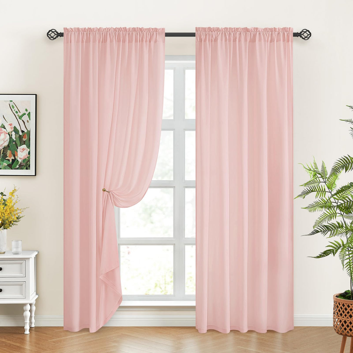 HOMEIDEAS Non-See-Through White Privacy Sheer Curtains, 52 X 96 Inches Long