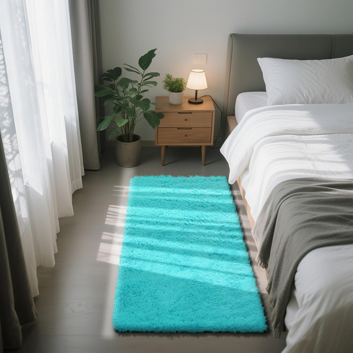 Beige 8x10 Area Rugs for Living Room, Fluffy Shag Rug Large Bedroom Carpet