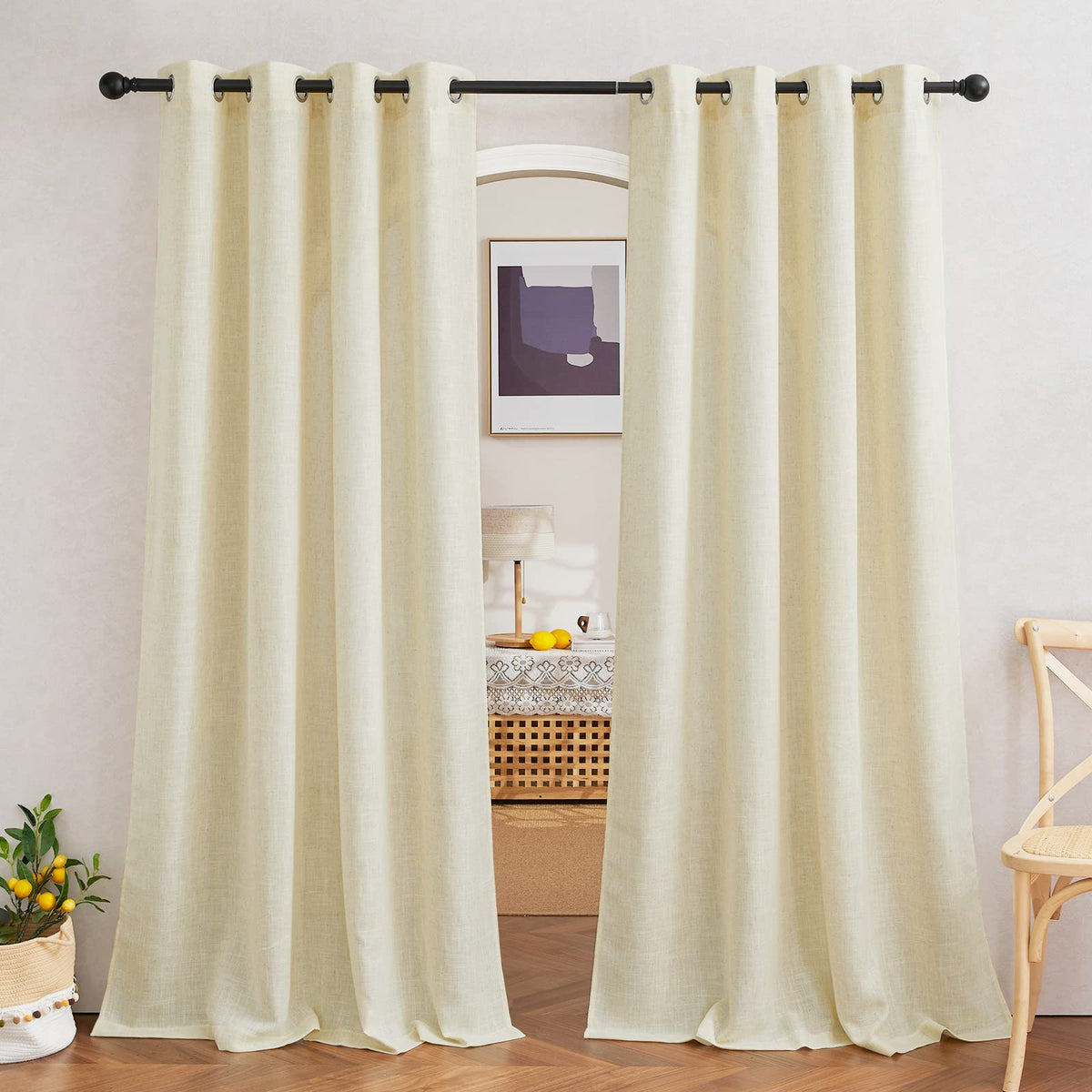 NICETOWN White Sheer Linen Curtains 84 Inch Length 2 Panels Set, W52xL84