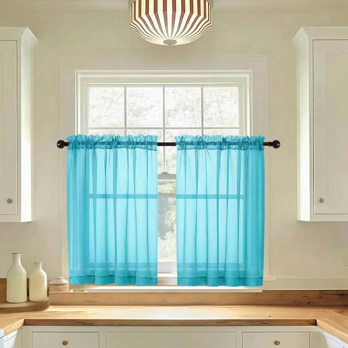 LIVEKID White Sheer Curtains 84 Inches Long 2 Panels - Light Filtering Breathable Voile Textured Sheer Curtains for Bedroom/Living Room, Rod Pocket Soft Elagant & Airy Solid Drapes, W42 x L84