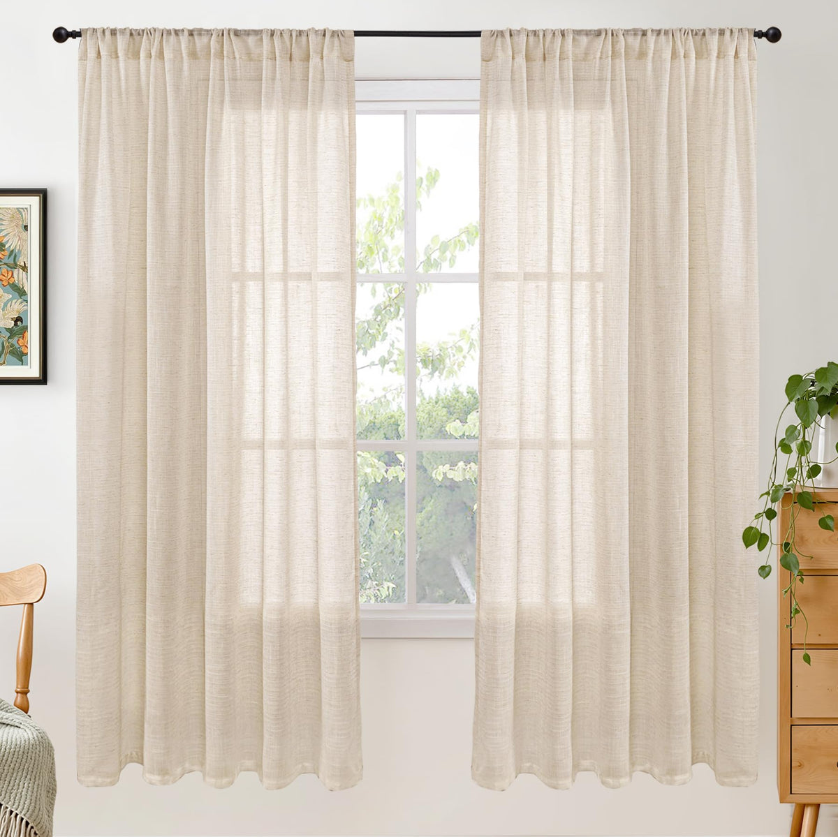 BGment Linen Sheer Curtains 84 Inches Long 2 Panels Set for Living Room