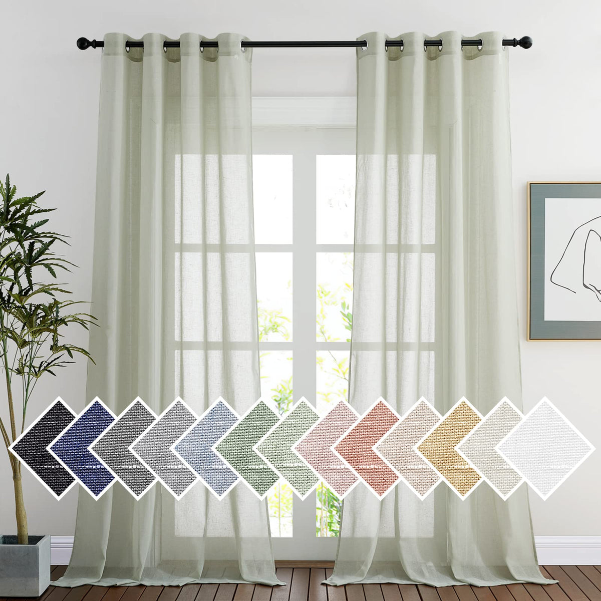 NICETOWN White Sheer Linen Curtains 84 Inch Length 2 Panels Set, W52xL84