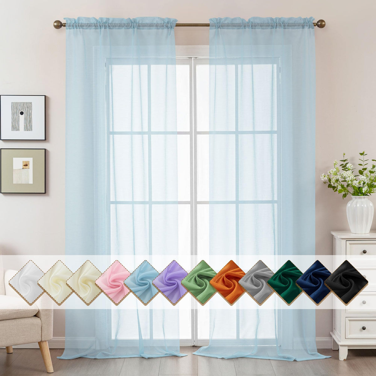 Natural Sheer Curtains 96 Inches Long Rod Pocket
