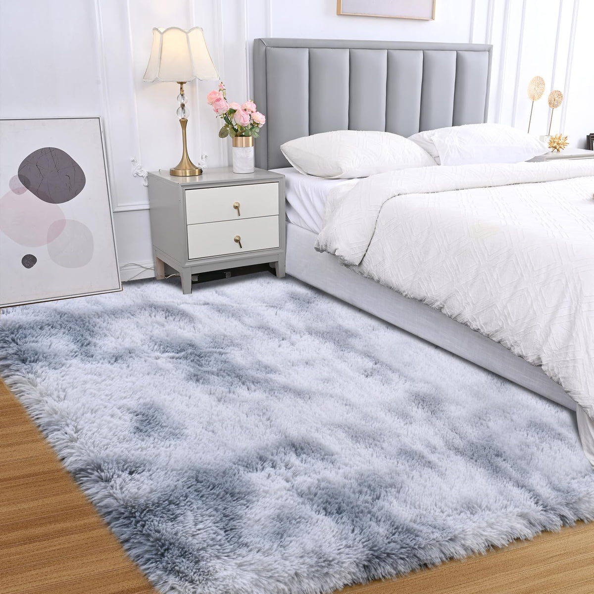 Fluffy Area Rug for Bedroom 5x7 Grey - Soft Shag Dorm Decor Carpet