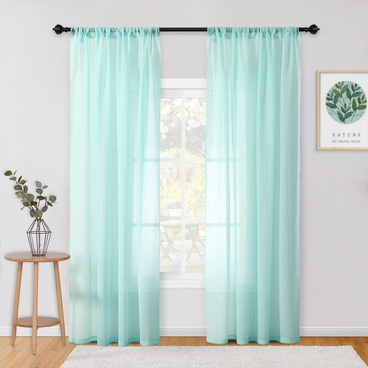 MYSKY HOME Yellow and Blue Sheer Floral Curtains 84 Inch Length 2 Panels