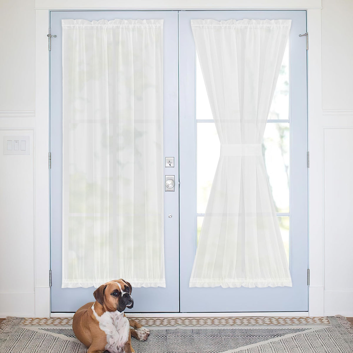 NICETOWN White 2 Panels French Door Curtains for Front Back Window Cover