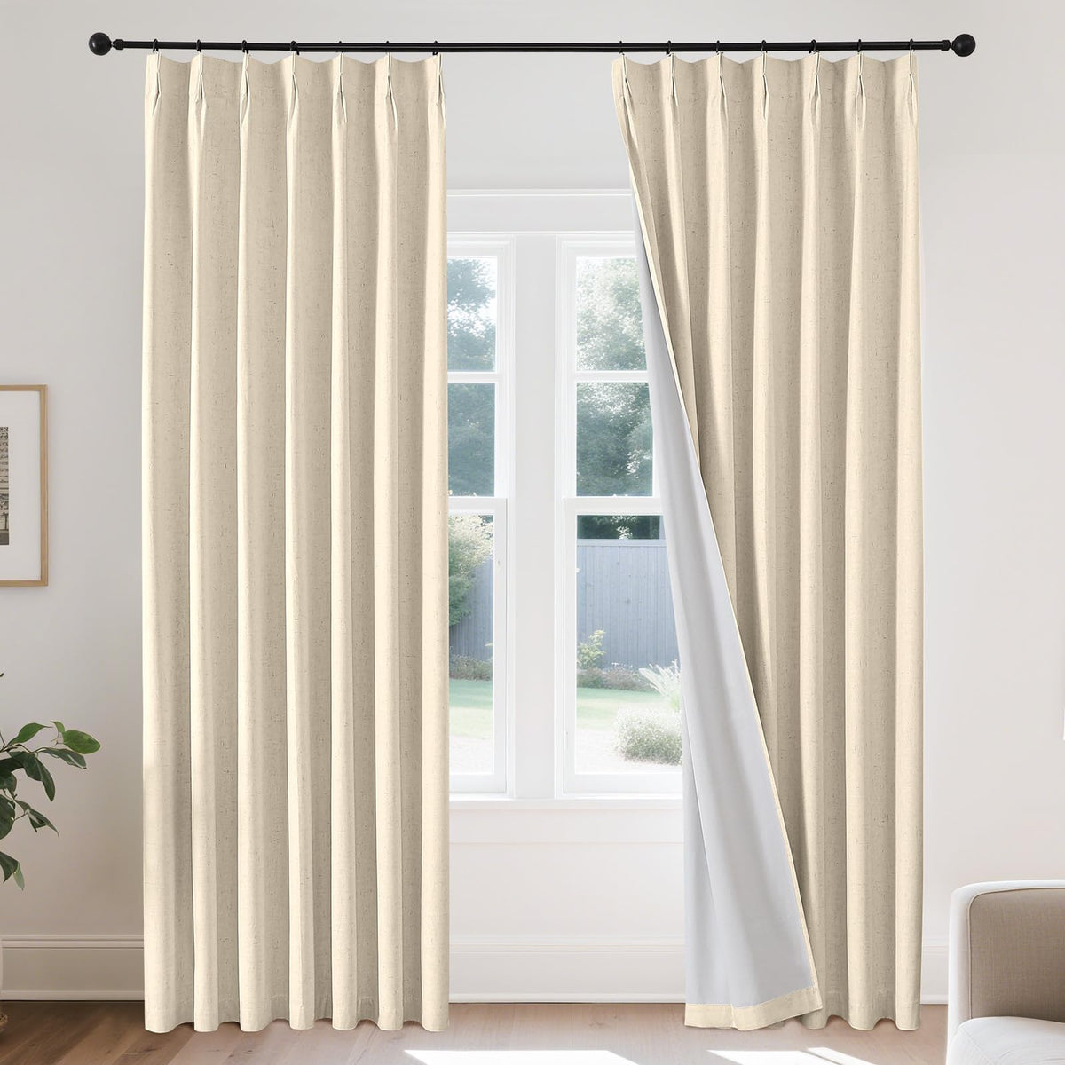 Joydeco Linen Curtains for Living Room,Light Filtering Rod Pocket Back Tab Semi Sheer Drapes Window Long Curtains 90 inches Long Ivory