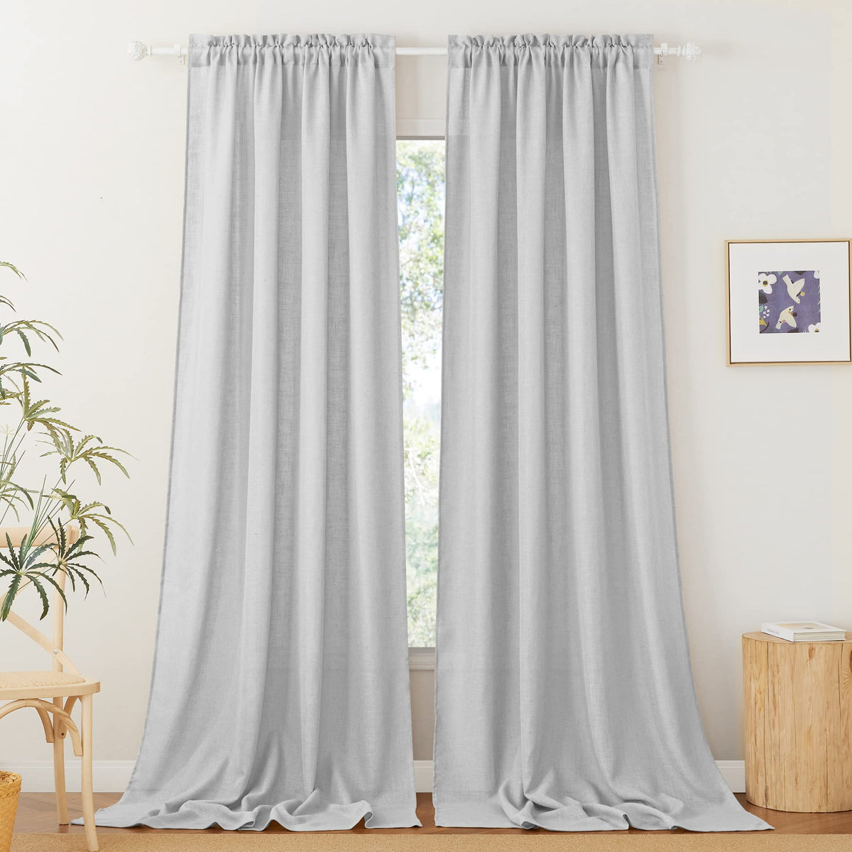 RYB HOME White Semi Sheer Curtains 84 inches Long for Living Room