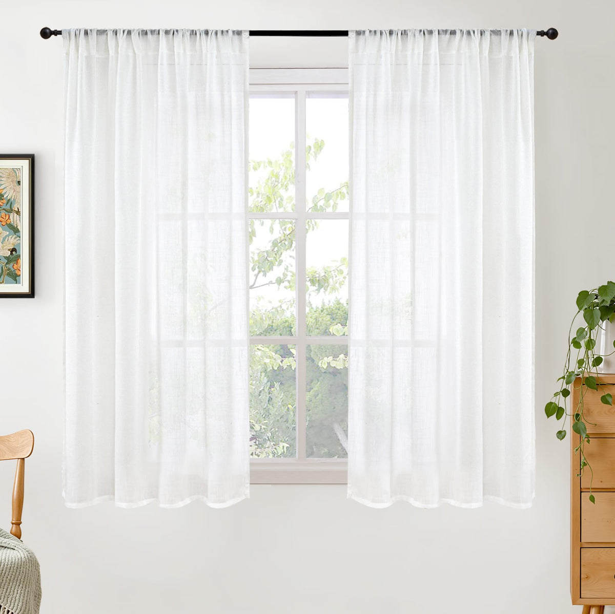 BGment Linen Sheer Curtains 84 Inches Long 2 Panels Set for Living Room