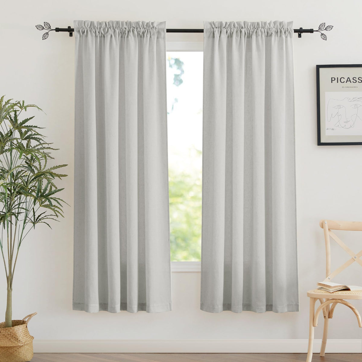 RYB HOME White Semi Sheer Curtains 84 inches Long for Living Room