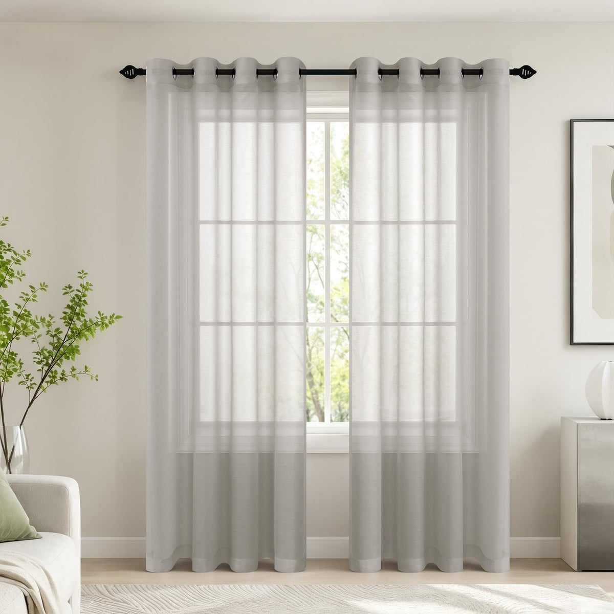 Mrs.Naturall Black Sheer Curtains 84 Inches Long for Living Room Set of 2 Panels Ring Grommet Window Curtain Panels for Bedroom 52x84 Inch Length
