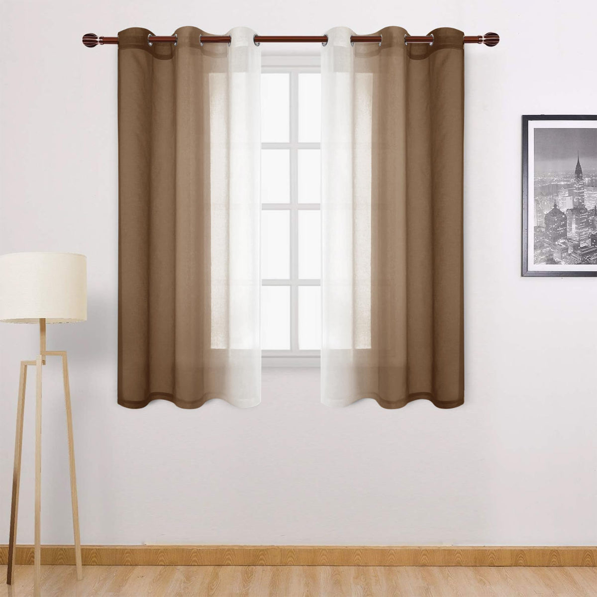 DWCN Blue Linen Ombre Sheer Curtains - Semi Voile Gradient Grommet Top Curtains for Bedroom and Living Room, Set of 2 Window Curtain Panels, 52 x 84 Inches Long, Denim Blue