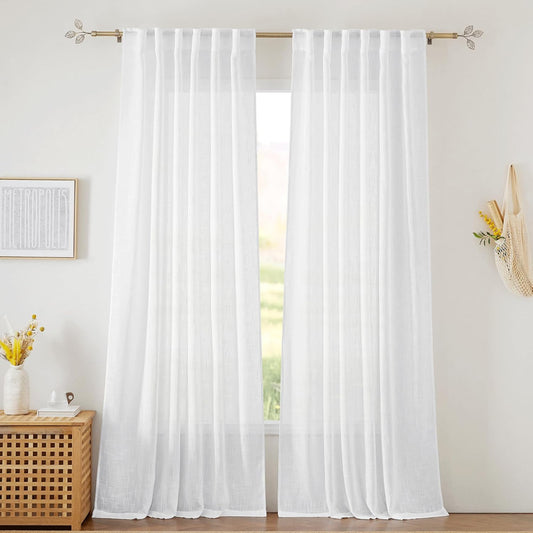 RYB HOME White Sheer Curtains for Living Room Patio Glass Door, W52 x L95