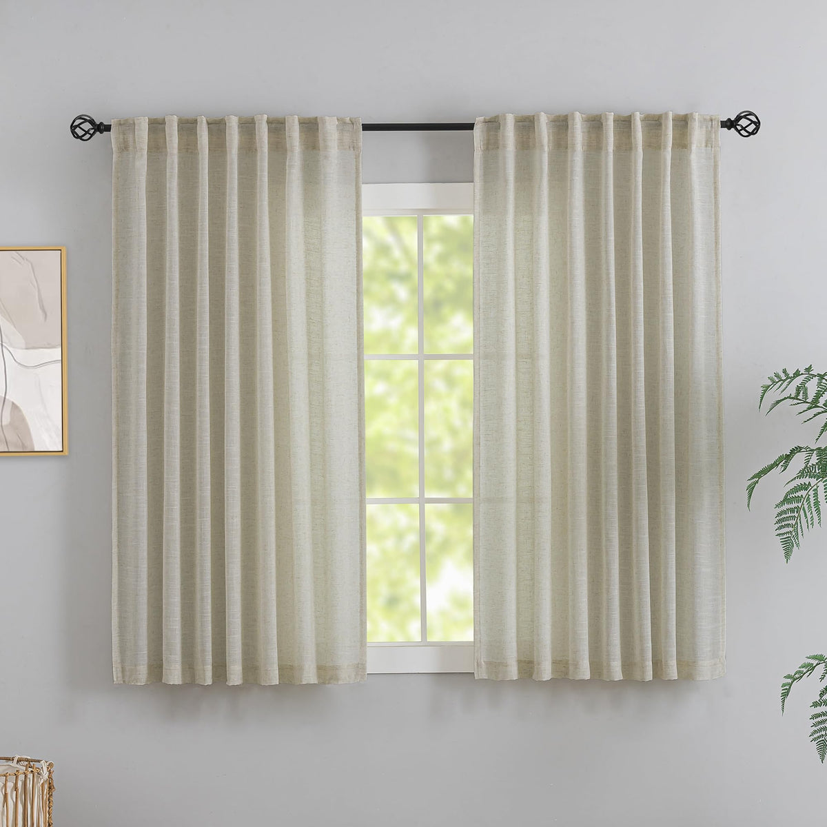 Natural Linen 144 Inch Length Curtains for Tall Floor Ceiling Villa Living Room -Cream Ivory Bak Tab Hooks Pleated Easy Open Sliding Semi Sheer 144 inch Extra Long 2 Story Window Curtains,12 Foot