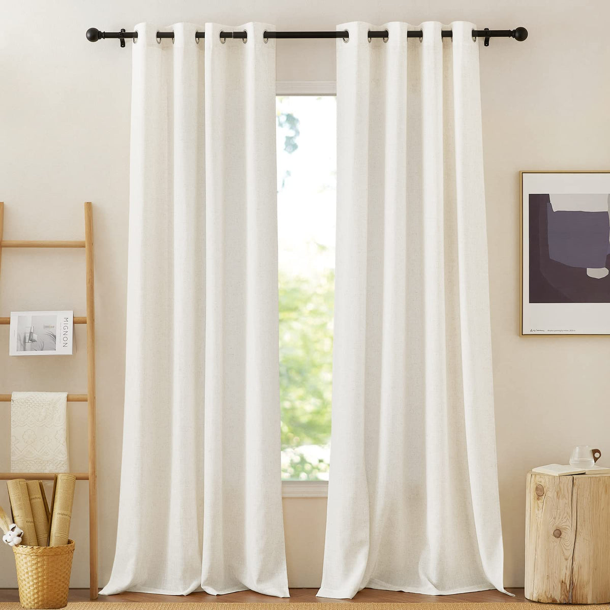 NICETOWN White Sheer Linen Curtains 84 Inch Length 2 Panels Set, W52xL84