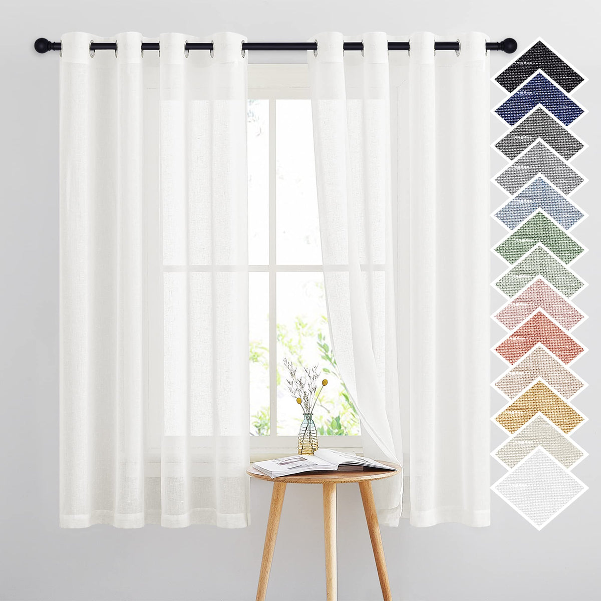 NICETOWN White Sheer Linen Curtains 84 Inch Length 2 Panels Set, W52xL84