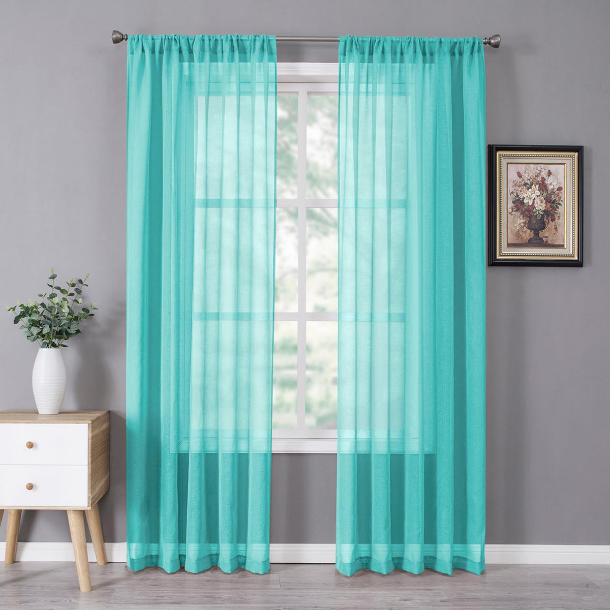 Tollpiz Sheer Curtains Linen Textured Bedroom Curtain Sheers Light Filtering Rod Pocket Voile Curtains for Living Room, 54 x 63 inches Long, White, Set of 2 Panels