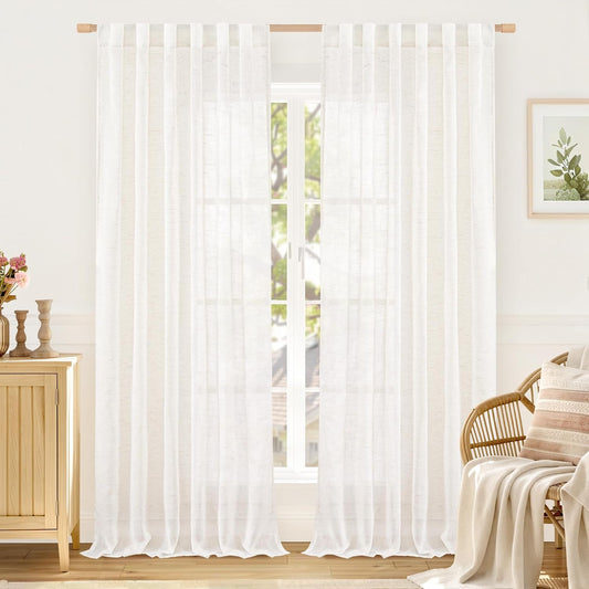 LAMIT Linen Semi Sheer Curtains 84 Inches Long for Living Room 2 Panels