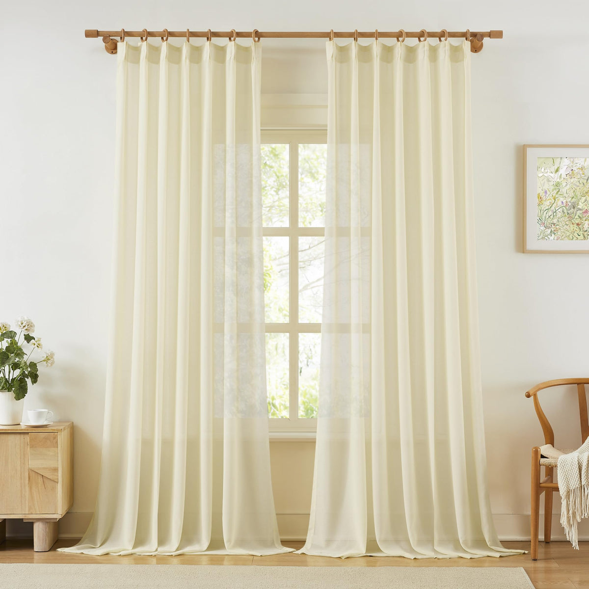 KangBang White Pinch Pleated Sheer Curtains 84 Inches Long 2 Panels
