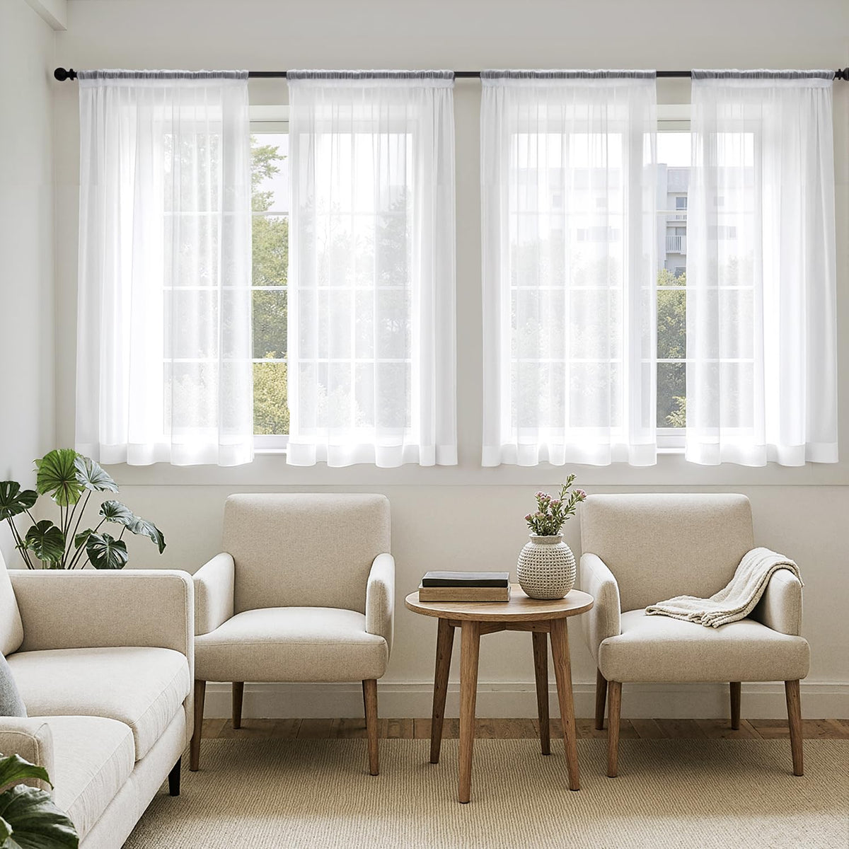MIULEE White Sheer Curtains 84 Inches Long 4 Panels 42 x 84 Inches