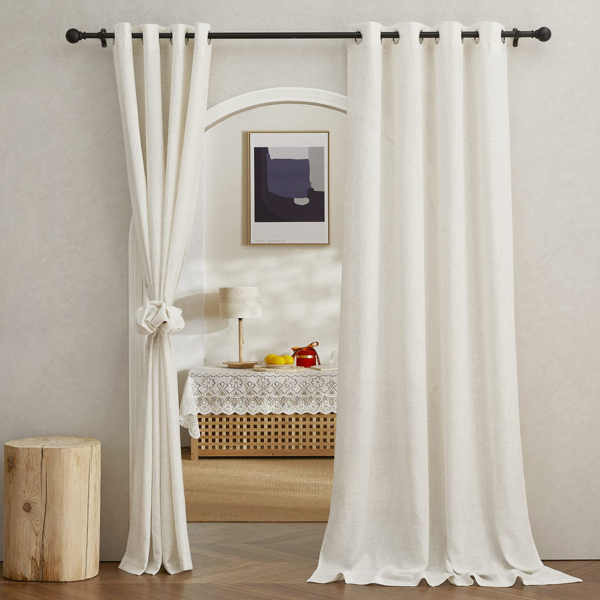 NICETOWN White Sheer Linen Curtains 84 Inch Length 2 Panels Set, W52xL84
