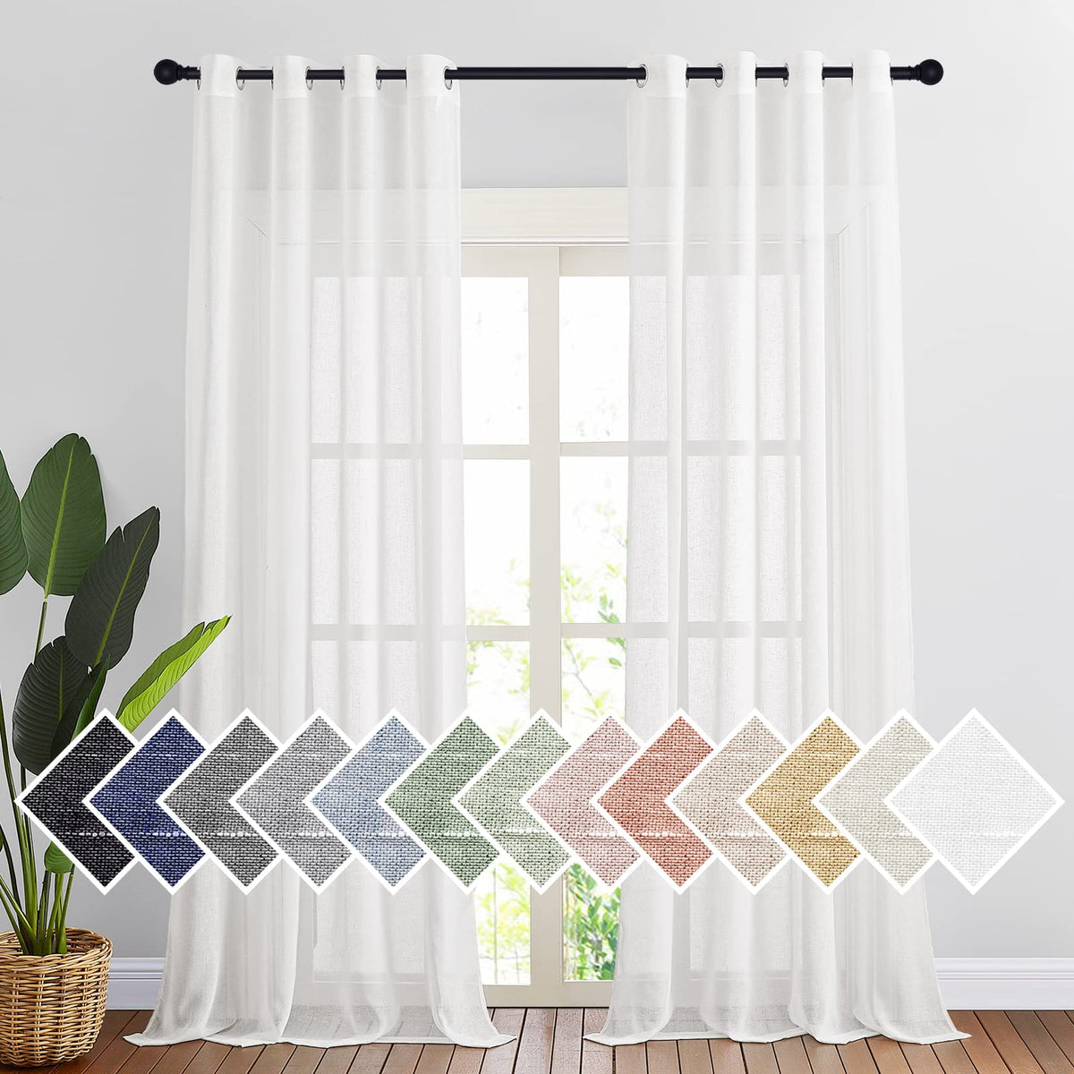 NICETOWN White Sheer Linen Curtains 84 Inch Length 2 Panels Set, W52xL84