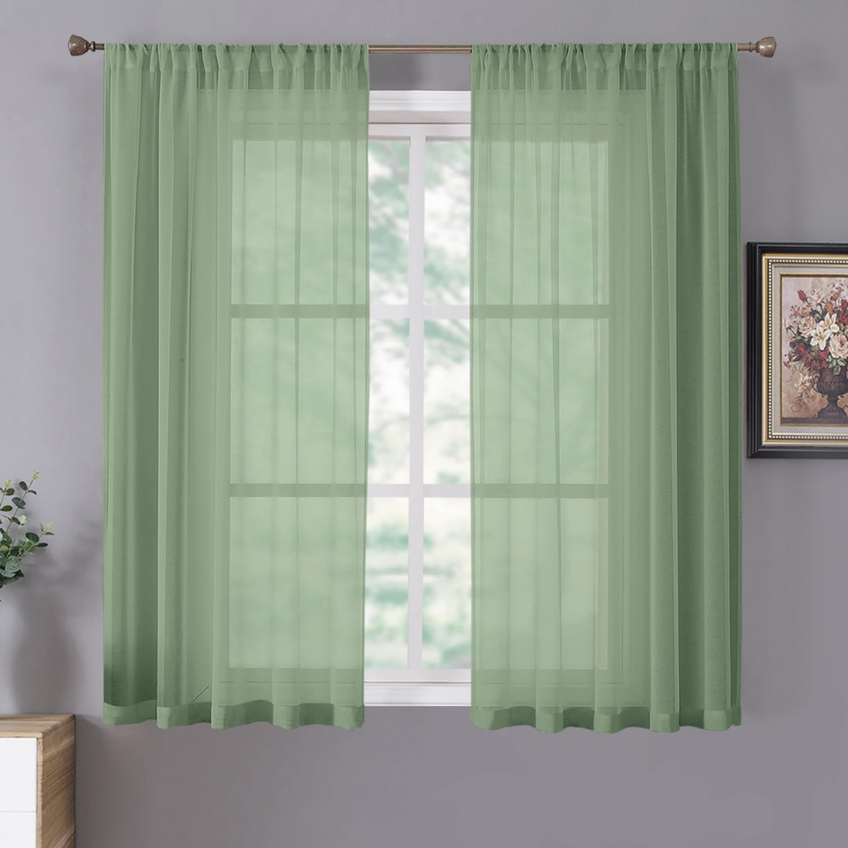 Tollpiz Sheer Curtains Linen Textured Bedroom Curtain Sheers Light Filtering Rod Pocket Voile Curtains for Living Room, 54 x 63 inches Long, White, Set of 2 Panels