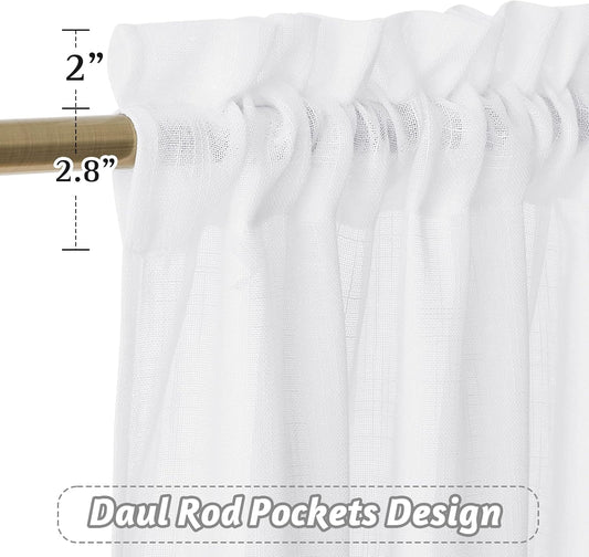 RYB HOME White Semi Sheer Curtains 84 inches Long for Living Room