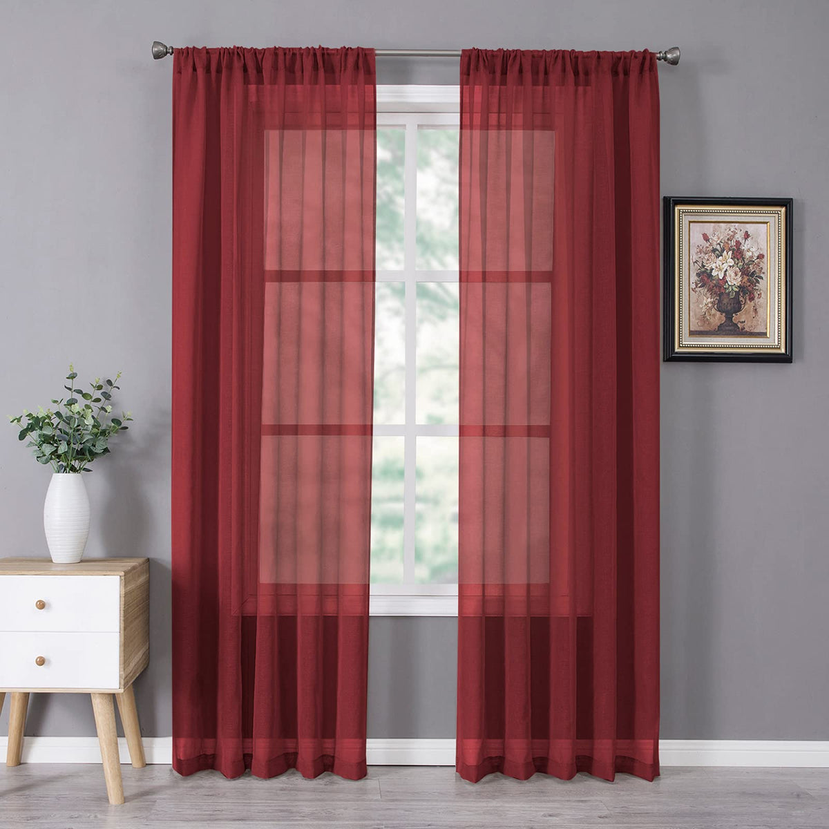 Tollpiz Sheer Curtains Linen Textured Bedroom Curtain Sheers Light Filtering Rod Pocket Voile Curtains for Living Room, 54 x 63 inches Long, White, Set of 2 Panels