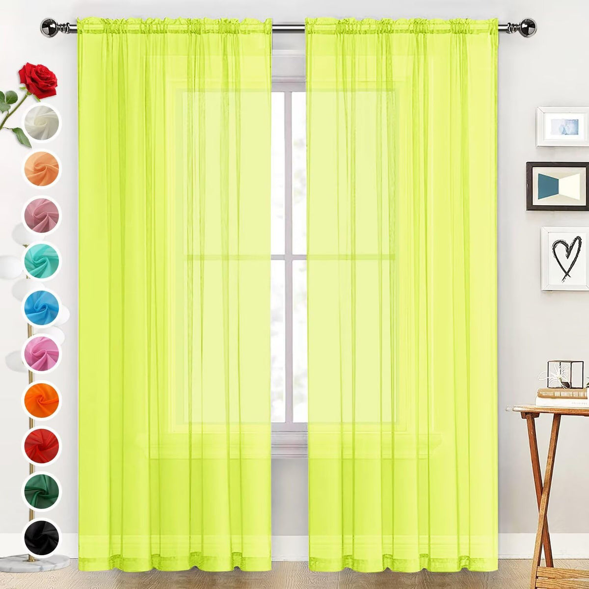 SpaceDresser Basic Rod Pocket Sheer Voile Window Curtain Panels White 1 Pair 2 Panels 52 Width 84 Inch Long for Kitchen Bedroom Children Living Room Yard(White,52 W x 84 L)