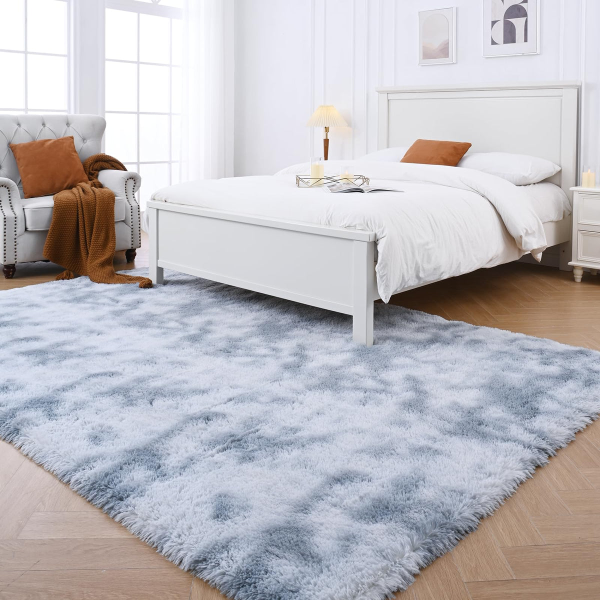 Fluffy Area Rug for Bedroom 5x7 Grey - Soft Shag Dorm Decor Carpet