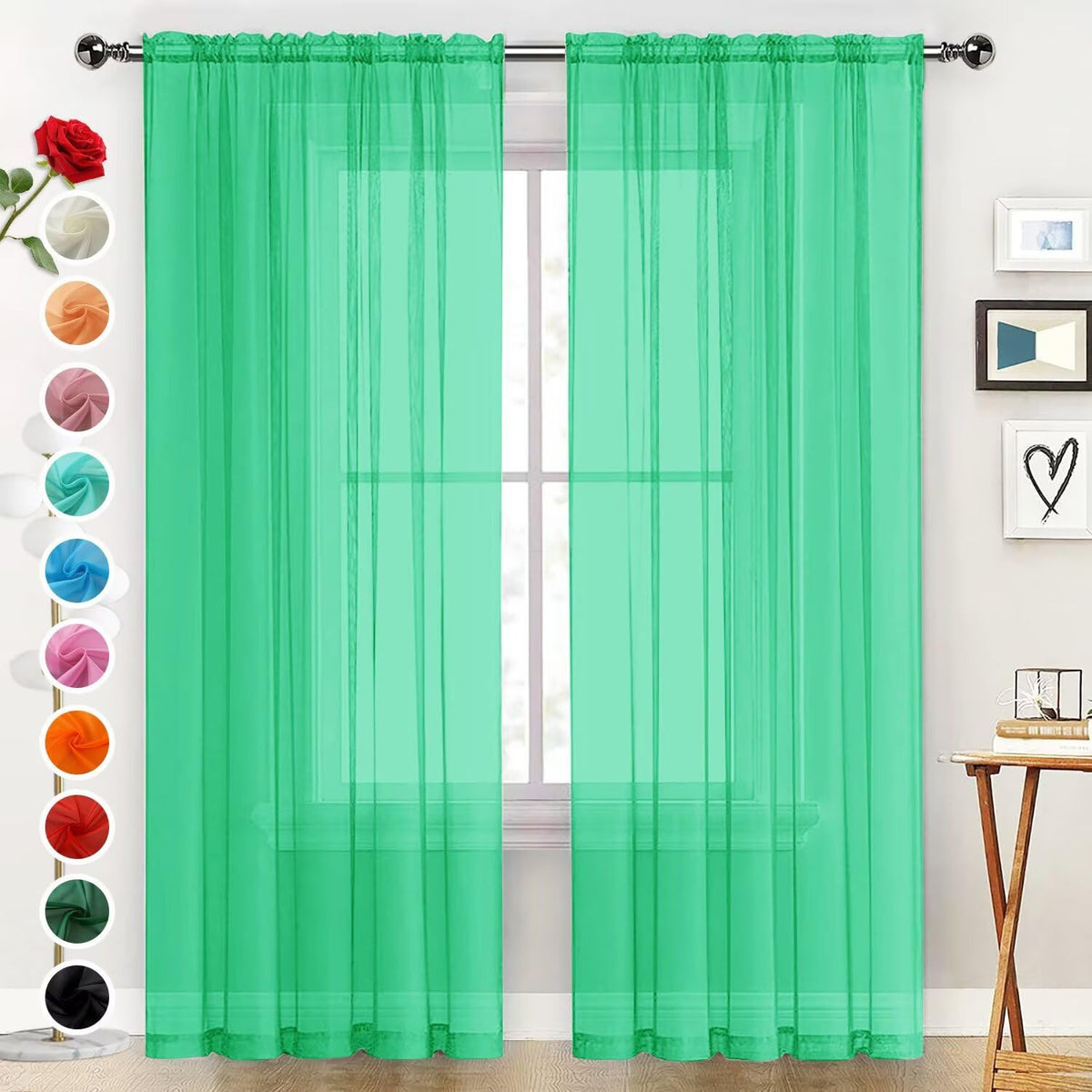 SpaceDresser Basic Rod Pocket Sheer Voile Window Curtain Panels White 1 Pair 2 Panels 52 Width 84 Inch Long for Kitchen Bedroom Children Living Room Yard(White,52 W x 84 L)