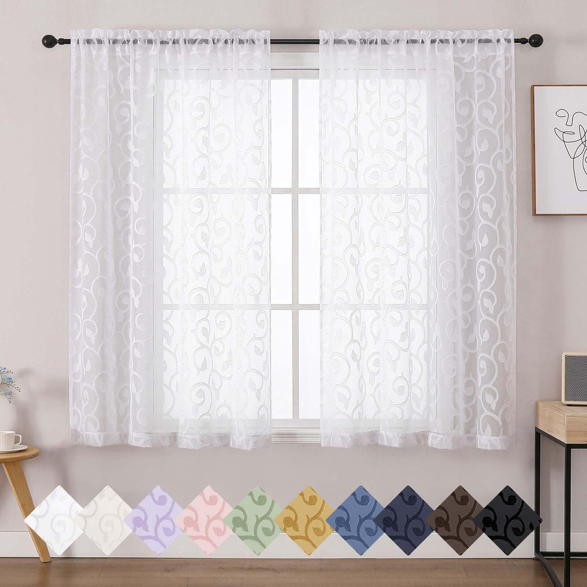 Dusty Blue Sheer Curtains for Bedroom Living Room 72 Inches Long 2 Panels Set, Soft Airy Geometric Jacquard Clip Curtains Drapes, Modern Rod Pocket Door Curtain, 2Pcs Each 42" Wx72 L Inch